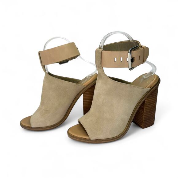 Marc Fisher Women's Vashi Ankle Strap Heels 7 Beige Tan Neutral Suede Sandals - Picture 2 of 11